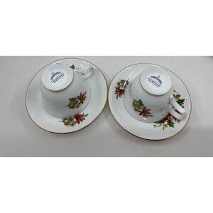 Sadler Wellington Bone China Poinsettia Tea Cups & Saucers Set of 2 Holiday